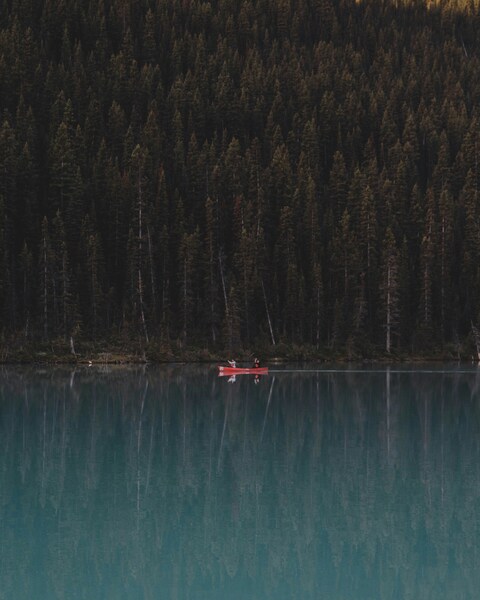 Peaceful Lake Scene Wallpaper – Forest, Canoeist, Aesthetic, iPhone, Desktop