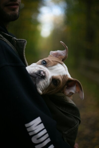 Pitbull Puppy in Forest – Aesthetic 4K Wallpaper – Puppy Lovers