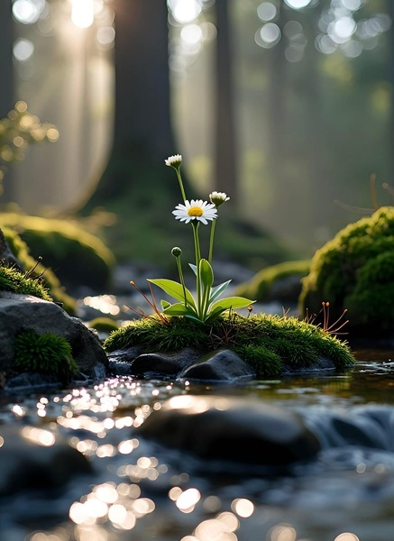 Aesthetic Daisy Wallpaper - Flower Stream Landscape 4K